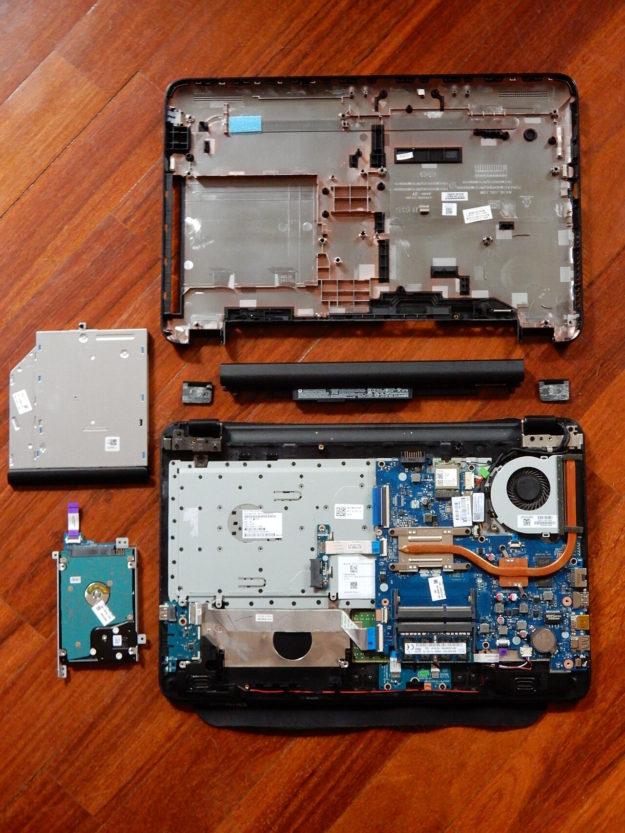 Laptop stripped down to reach the ports and connectors